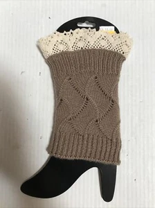 Womens Fashion Knitted With Lace  Leg Warmer/Boot Topper Tan (7-FD-22) - Picture 1 of 4
