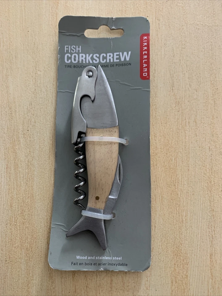 Kikkerland BA17 木质鱼开瓶器 铝箔切割机,不锈钢 — 第 1/4 张图片