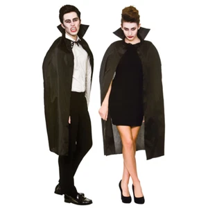 Adult Vampire Black Cape With Collar Halloween Fancy Dress Costume Accessory - Picture 1 of 1