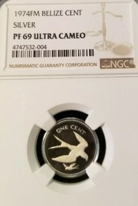 1974 BELIZE SILVER CENT SWALLOW TAILED KITE NGC PF 69 ULTRA CAMEO TOP POP - Picture 1 of 3