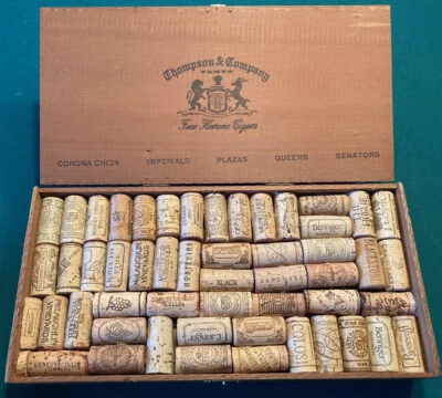 DE COLECCIÓN ~ EXHIBICIÓN DE CORCHO DE VINO ~ CAJA DE CIGARROS DE MADERA HABANA ~ 52 CORCHOS ~ THOMPSON & CO ~ TAMPA ~ WOW Foto 1 de 4