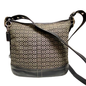 Coach F10416 Signature Jacquard Lederbesatz wandelbar schwarz grau Vintage gebraucht, in einwandfreiem Zustand - Bild 1 von 24