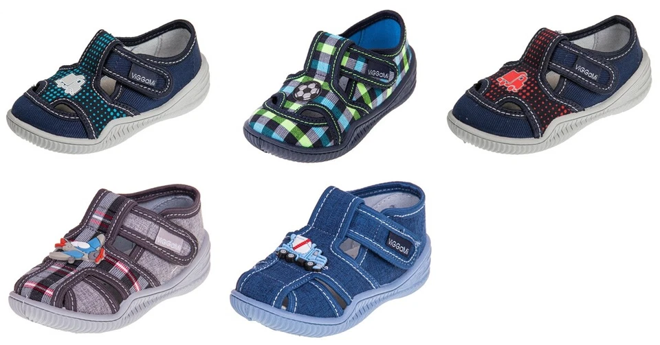 VI-GGA-MI Viggami Jungen Mädchen Textil Hausschuhe mit Klettverschluss Gr. 20 - 25