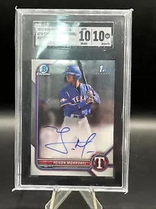 2022 Bowman Chrome Yeison Morrobel Auto Texas Rangers #BCP-200 SGC 10/10 - Picture 1 of 1