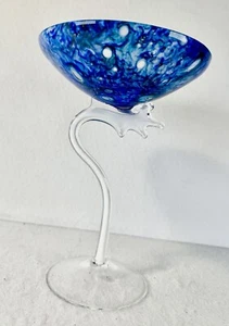 Jozefina Krosno blaue Qualle Kunstglas Kompott 9 Zoll mundgeblasen selten gebraucht, in einwandfreiem Zustand - Bild 1 von 19