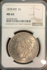 1878 MORGAN SILVER DOLLAR $1 PROOF LIKE OBVERSE 8TF MS63 NGC - Picture 1 of 4