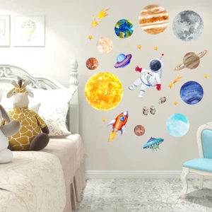 Space Planets Removable Wall Decals Ocean Wall Sticker for Kids Baby Bedroom - Picture 1 of 8