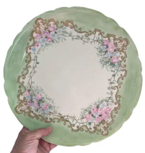 Antique JPL Limoges France Pouyat Pink Roses Decorated Wall Charger 13” Plate - Picture 1 of 11