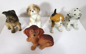 Vintage Lot 5 Porcelain Homco Puppy Figurines Spaniel Dalmatian Beagle Shih Tzu - Picture 1 of 17