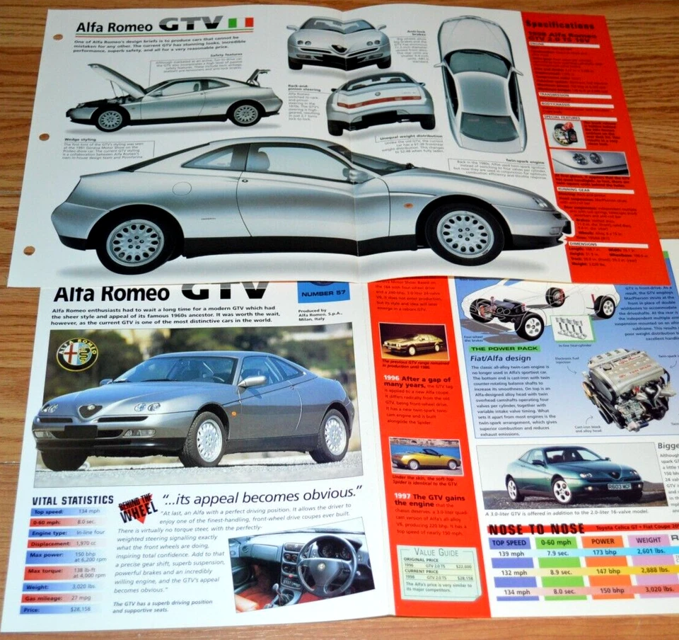 2 - 1998 ALFA ROMEO GTV TS SPECS INFO ORIGINAL POSTER BROCHURE 98 3.0 2.0 16V - Image 1 of 1
