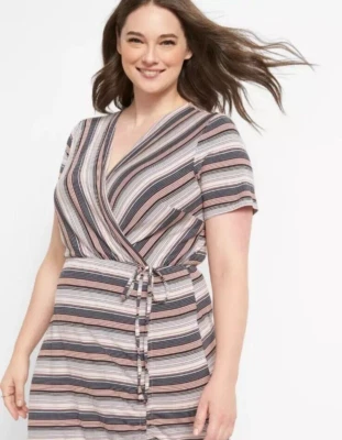 Lane Bryant Crossover Maxi Wrap Dress Size 30 5X Multi Stripe Casual Lightweight - Image 1 of 4