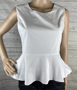 New York & Co. Sleeveless Peplum Shirt XS Solid White Exposed Zip Cotton Blend - Picture 1 of 12