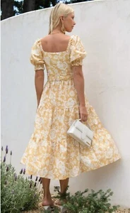 Kivari Wrap Dress Size Au 12- 14 NEW Lila Linen Blend Yellow Floral 2 Way - Picture 1 of 13