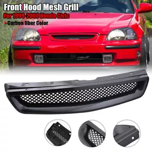 Carbon fiber Front Hood Mesh Grill Grille ABS For 99-00 Honda Civic EX JDM CX DX - Picture 1 of 9