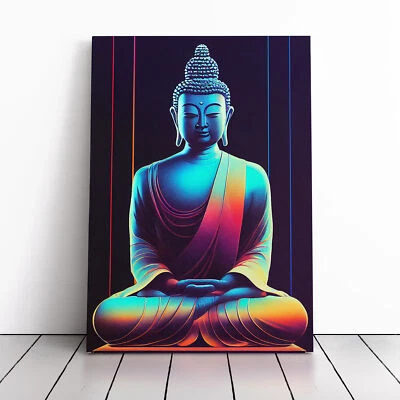 Buddha In Neon Canvas Wall Art Print Framed Picture Dining Room Living Room - Image 1 of 4