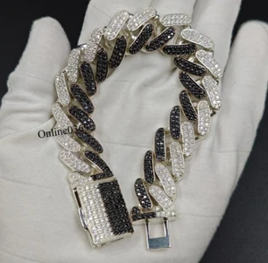 Brazalete de eslabones cubanos moissanita natural de plata 925 17 mm X 8" blanco y negro D/VVS - Imagen 1 de 10