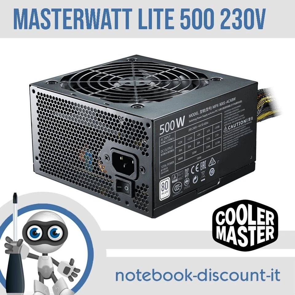 Cooler Master MasterWatt 500 230V Alimentatore 500W ATX per Computer Desktop - Immagine 1 di 1
