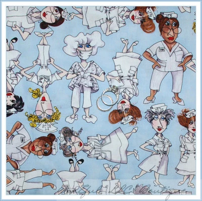 BonEful Fabric FQ Cotton Quilt Blue White VTG Scrub Top Uniform Dr Nurse Central - Image 1 of 4