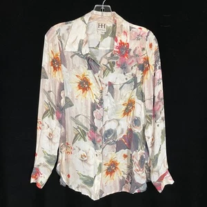 Haute Hippie 100% Silk Floral Button Down Shirt Pink Green Yellow Gray S - Picture 1 of 4