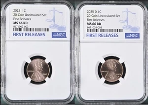 2025 P & D Lincoln SHIELD 1c Cent 2 Coin Set NGC MS66 RD FIRST RELEASES , FR % - Picture 1 of 5