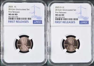 2025 P & D Lincoln SHIELD 1c Cent 2 Coin Set NGC MS66 RD FIRST RELEASES , FR  - Image 1 of 4