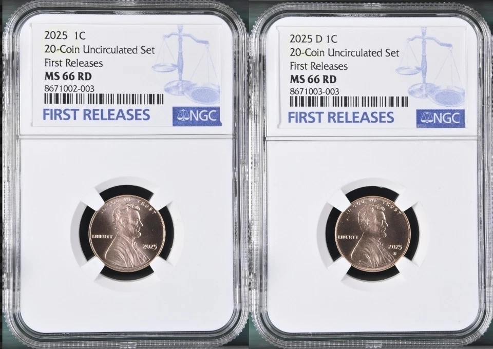 2025 P & D Lincoln SHIELD 1c Cent 2 Coin Set NGC MS66 RD FIRST RELEASES , FR % - Image 1 of 4