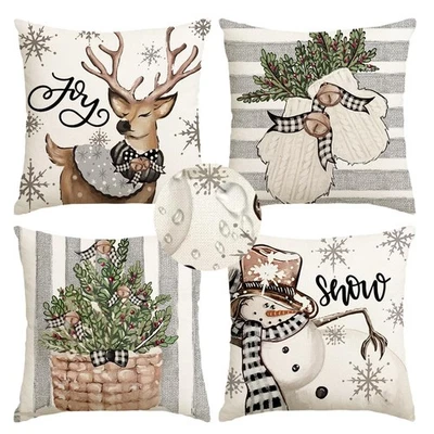 Christmas Pillow Covers 20x20 Inch Set of 4 Indoor Outdoor Waterproof Snowman... - Image 1 of 4