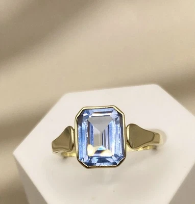 Vintage Schmuck Ring 14 Karat 585 Gold Aquamarin Blau Edelstein Stein Baguette  - Bild 1 von 4
