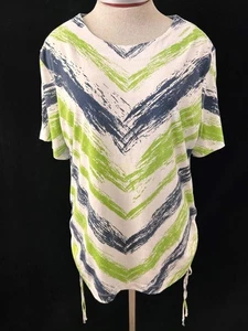 Southern Lady top Size L short sleeve pullover gathered sides ties green blue - Picture 1 of 7