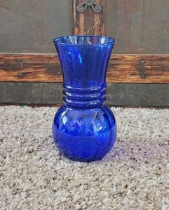 Jarrón decorador bulboso remolino vidrio cobalto ilusiones de vidrio Indiana de colección - Imagen 1 de 4
