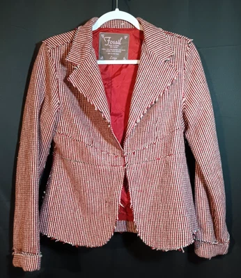 Fossil Tweed Blazer Women’s Size L Red Pink Gingham Vintage Y2K Preppy Jacket - Image 1 of 4