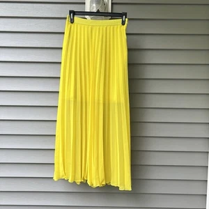Ann Taylor Chiffon Pleated Flowy Midi Skirt Yellow Women's Size S - Picture 1 of 17