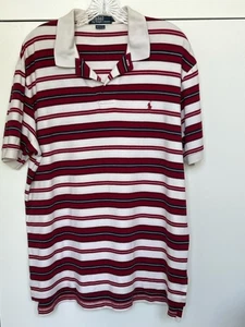 Polo by Ralph Lauren Men’s Red, Blue & White Striped Polo Shirt - Afbeelding 1 van 5
