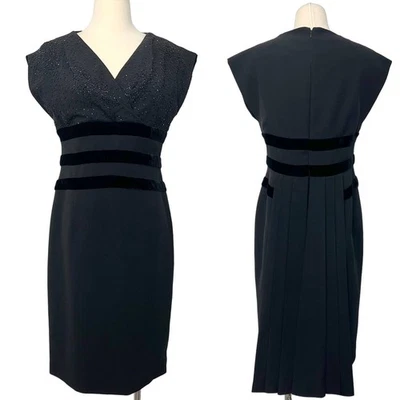 Vestido Vaina Salvatore Ferragamo Negro Cuentas Borde Terciopelo | Talla: 46 (US 12) NUEVO CON ETIQUETAS Foto 1 de 4