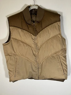 Vintage 70s beige brown zip down western vest puffer retro Wyoming workwear L - Image 1 of 4