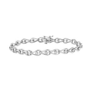 1/10 Carat Real Diamond Pear Shape Bezel Link Bracelet in Sterling Silver -7.25" - Picture 1 of 8