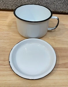 Hearth &Home Enamel Instant Noodle Bowl with Lid and Handle Distressed Farmhouse - Picture 1 of 8