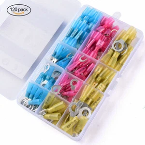 120PCS Insulated Heat Shrink Wire Connectors Electrical Ring Lug Terminals Kit - Picture 1 of 6