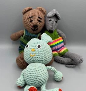 3x Konvolut Häkelpuppen Figur Tiere Amigurumi gehäkelt - Bär, Maus, Vogel - Bild 1 von 11
