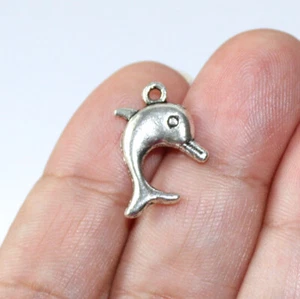 Dolphin Charms Antique Silver Tone Two Sided (8 charms in one lot) Sea Life - Picture 1 of 1