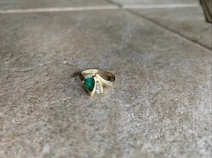 14K Yellow Gold - Emerald and Diamond Accent Ring - Vintage - Picture 1 of 10