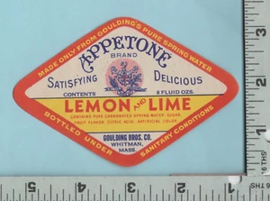 E442 Appetone Lemon Lime Spring Water bottle label Goulding Bros Whitman Mass - Picture 1 of 2