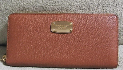NWT MICHAEL KORS Brown Leather Envelope Zip Around Organizer Wallet - Image 1 of 4