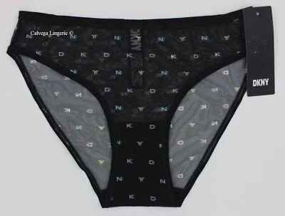 NWT DKNY DK5086 "Logo" Mid-Rise Mesh Bikini, Black w/ Logo Print (I071Y) - Image 1 of 4