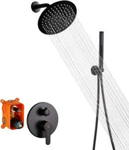 Badezimmer Duschsystem Hochdruck Regendusche Wasserhahn Set Matt Schwarz - Bild 1 von 7