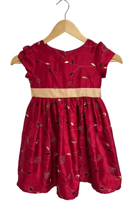 Toddler Girl's Short Sleeve Bright Red Floral Holiday Dress Size 6X - Image 1 of 4