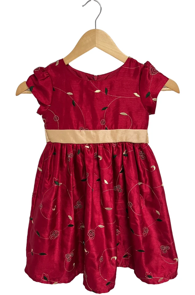 Vestido de vacaciones floral rojo brillante manga corta para niñas pequeñas talla 6X Foto 1 de 4