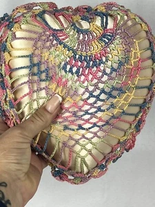 Vintage Heart Crochet open Lace Sachet Pin Cushion Pillow Cottage Granny Sewing - Picture 1 of 12