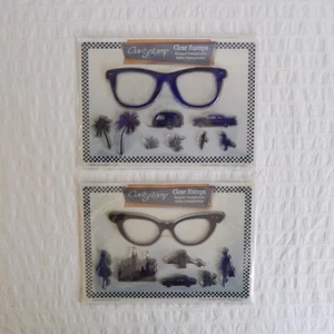 Claritystamp Summer Shades Stamps Sets, His and Hers Sunglasses Palm Tree x2 - Picture 1 of 5