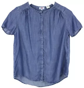 Levi's Blouse Women's XS Blend Short Sleeves Round Neck Rounded Hem Denim Blue - Picture 1 of 7